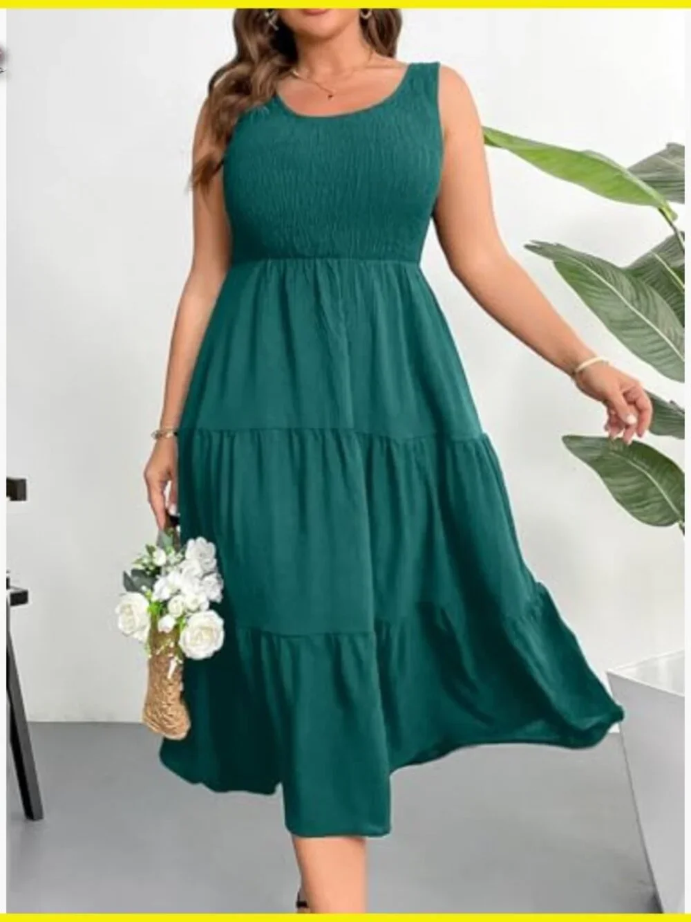 Sleeveless Smocked Midi Dress Flowy Tiered Boho Beach Casual Sundress